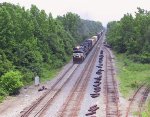 NS 8964 leads two other GE's southbound past the signals at Five Row